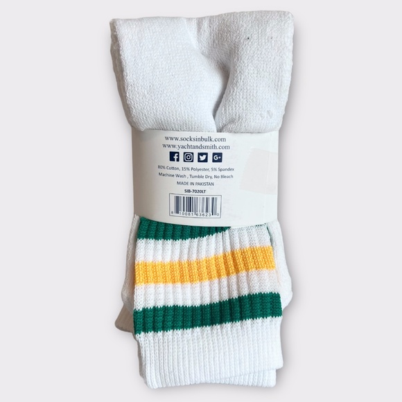NWT Yacht & Smith 3 Pairs of Over the Calf Tube Socks Green White Yellow Stripes - Picture 2 of 5